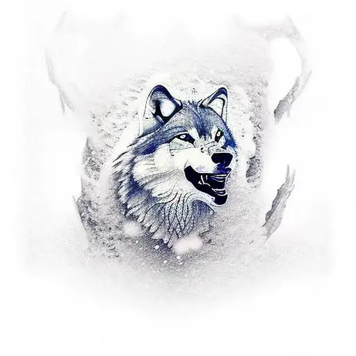 wolf running through snow tattoo design idea