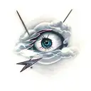 eye in cloud with lightning tattoo design idea