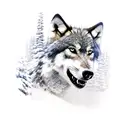 wolf running through snow tattoo design idea
