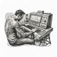 An artist is sitting and drawing on a canvas using a keyboard. tattoo design idea
