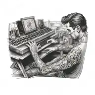 An artist is sitting and drawing on a canvas using a keyboard. tattoo design idea
