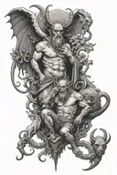 Mammon and Asmodeus surrounded by greedy and lust tattoo design idea