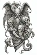 Mammon and Asmodeus surrounded by greedy and lust tattoo design idea