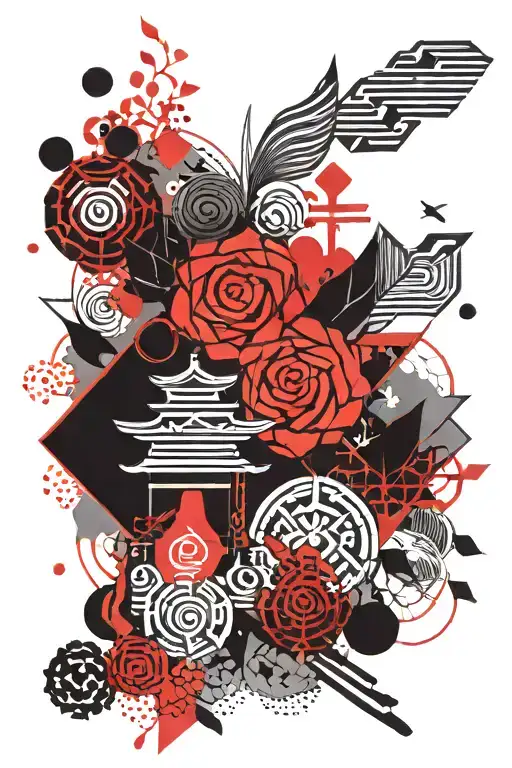 geometric ornamental design in Japanese style on the thigh tattoo design idea
