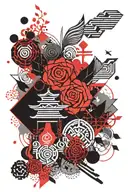 geometric ornamental design in Japanese style on the thigh tattoo design idea
