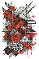 geometric ornamental design in Japanese style on the thigh tattoo design idea