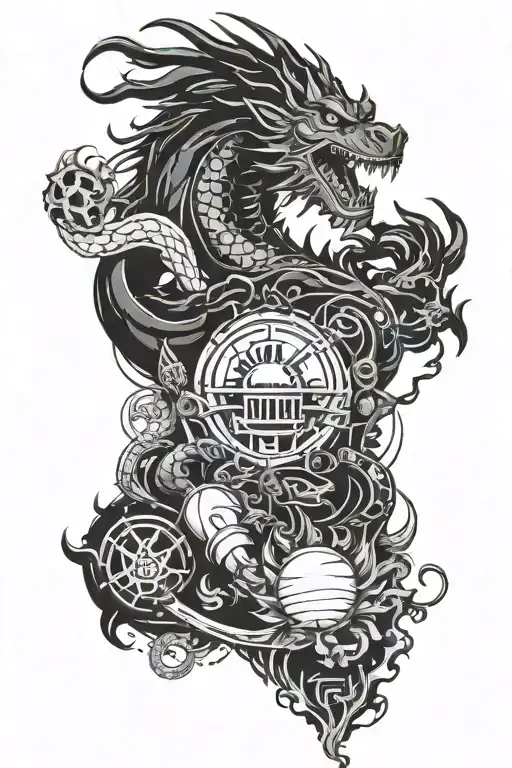 Combine elements from Naruto, Dragon Ball Z, and Full Metal Alchemist to create a unique fusion tattoo design tattoo design idea