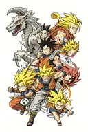 Combine unique designs from Naruto, Dragon Ball Z, and Full Metal Alchemist to create a unique staggered tattoo design tattoo design idea