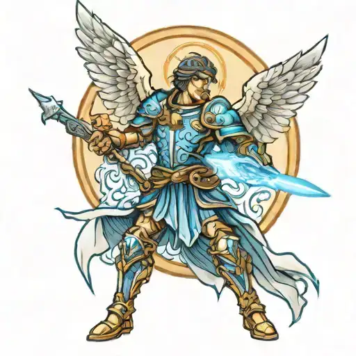 Saint Michael Archangel warrior with blue light tattoo design idea