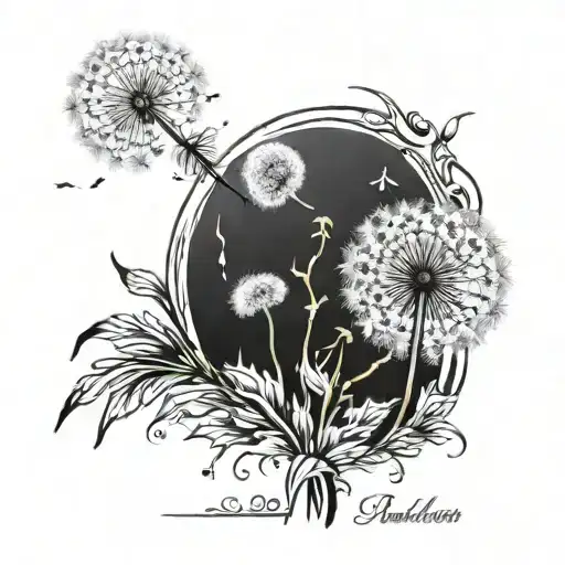 dandelion flower blowing tattoo design idea