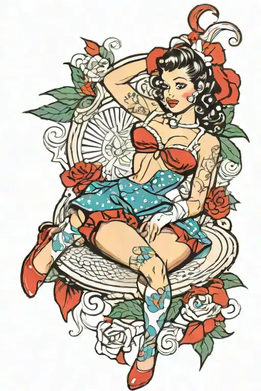 sexy pin up with garter without flower  tattoo design idea