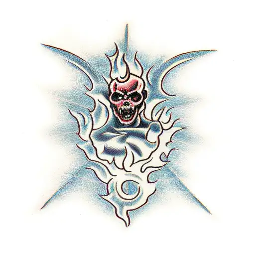 skinhead burning in Hell tattoo design idea