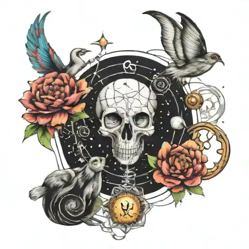 evolution theory, cosmos, universe, animals, dna strand tattoo design idea