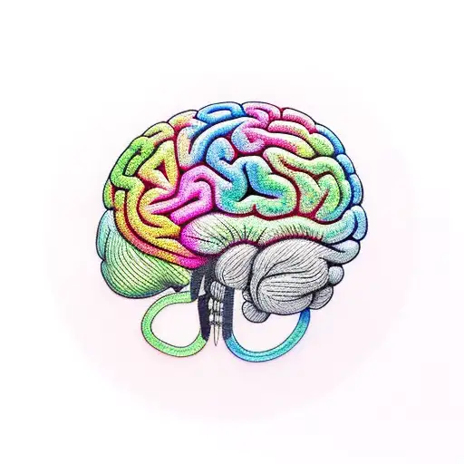 brain with rainbow surrounding tattoo design idea