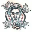 a gangster, give flowers  tattoo design idea