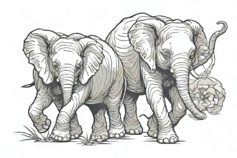 3 baby elephants walking togther tattoo design idea