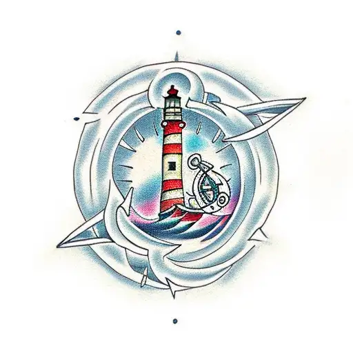 lighthouse, anchor, compass tattoo design idea