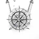 lighthouse, anchor, compass tattoo design idea