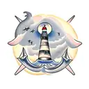 lighthouse, anchor, compass tattoo design idea
