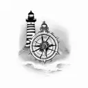 lighthouse, anchor, compass tattoo design idea