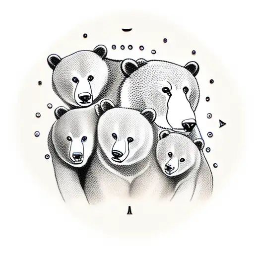 family of bears, a mother and two cubs, only the faces, enclosed in a circle all together tattoo design idea