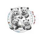 family of bears, a mother and two cubs, only the faces, enclosed in a circle all together tattoo design idea