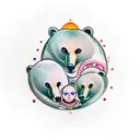 family of bears, a mother and two cubs, only the faces, enclosed in a circle all together tattoo design idea