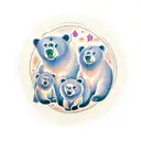 family of bears, a mother and two cubs, only the faces, enclosed in a circle all together tattoo design idea