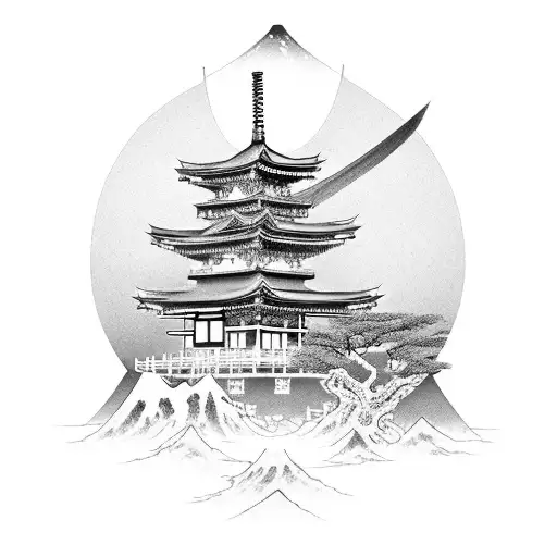 Japanese shrine tattoo design idea