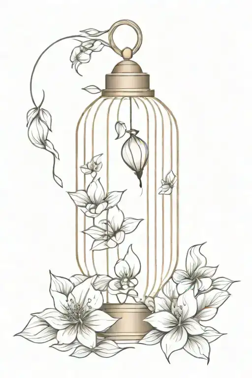 Chinese lantern wrapped in flowers tattoo design idea