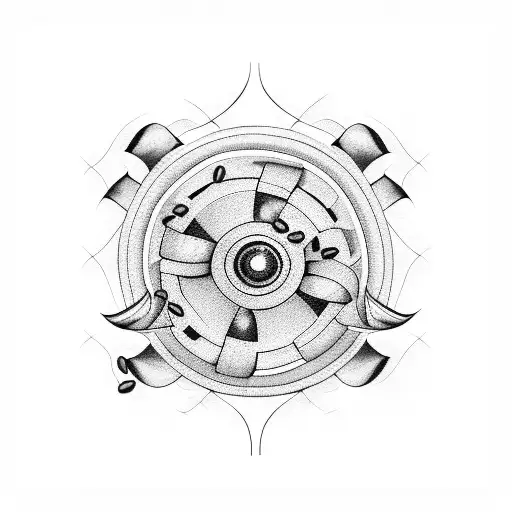 A blackwork tattoo of a movie reel intertwined with coffee beans tattoo design idea