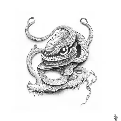 letra S com cabeça de águia e cauda de cobra tattoo design idea