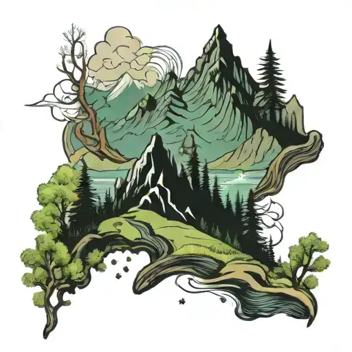 iceland mountains forest tattoo design idea