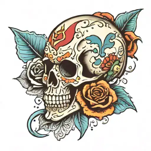 100 bill but with a Mexican   skull tattoo design idea
