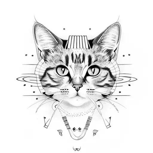 cat with accordion tattoo design idea