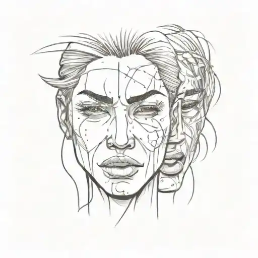 Three expressions: crying face, smiling face, angry face tattoo design idea