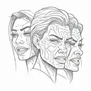 Three expressions: crying face, smiling face, angry face tattoo design idea