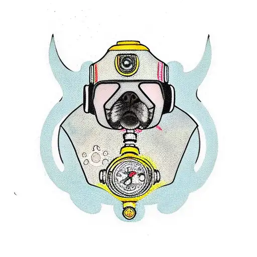 A dog wearing scuba gear diving underwater tattoo design idea