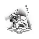 A dog wearing scuba gear diving underwater tattoo design idea