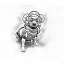 A dog wearing scuba gear diving underwater tattoo design idea