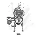A dog wearing scuba gear diving underwater tattoo design idea