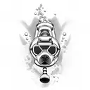 A dog wearing scuba gear diving underwater tattoo design idea
