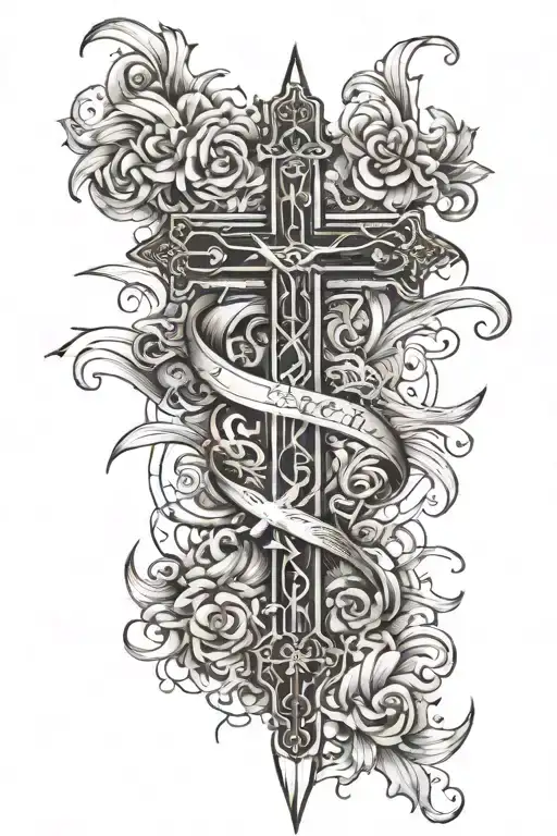 cross with the word "When you have a dream, you've got to grab it and never let go." tattoo design idea