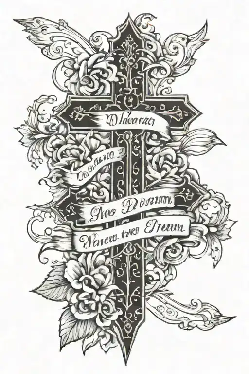 cross with the words "When you have a dream, you've got to grab it and never let go." written in it tattoo design idea