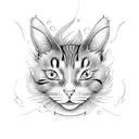 cartoon style cat and fish bones tattoo design idea