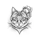 cartoon style cat and fish bones tattoo design idea