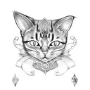 cartoon style cat and fish bones tattoo design idea