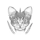 cartoon style cat and fish bones tattoo design idea