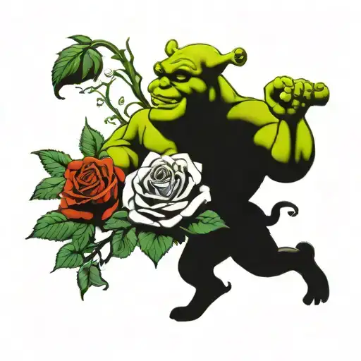 shrek coming out of center of rose  tattoo design idea