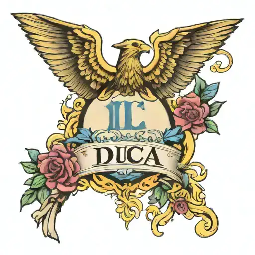 a tattoo with the words "Il Duca" set in an Italian, greek, and Sicilian theme tattoo design idea